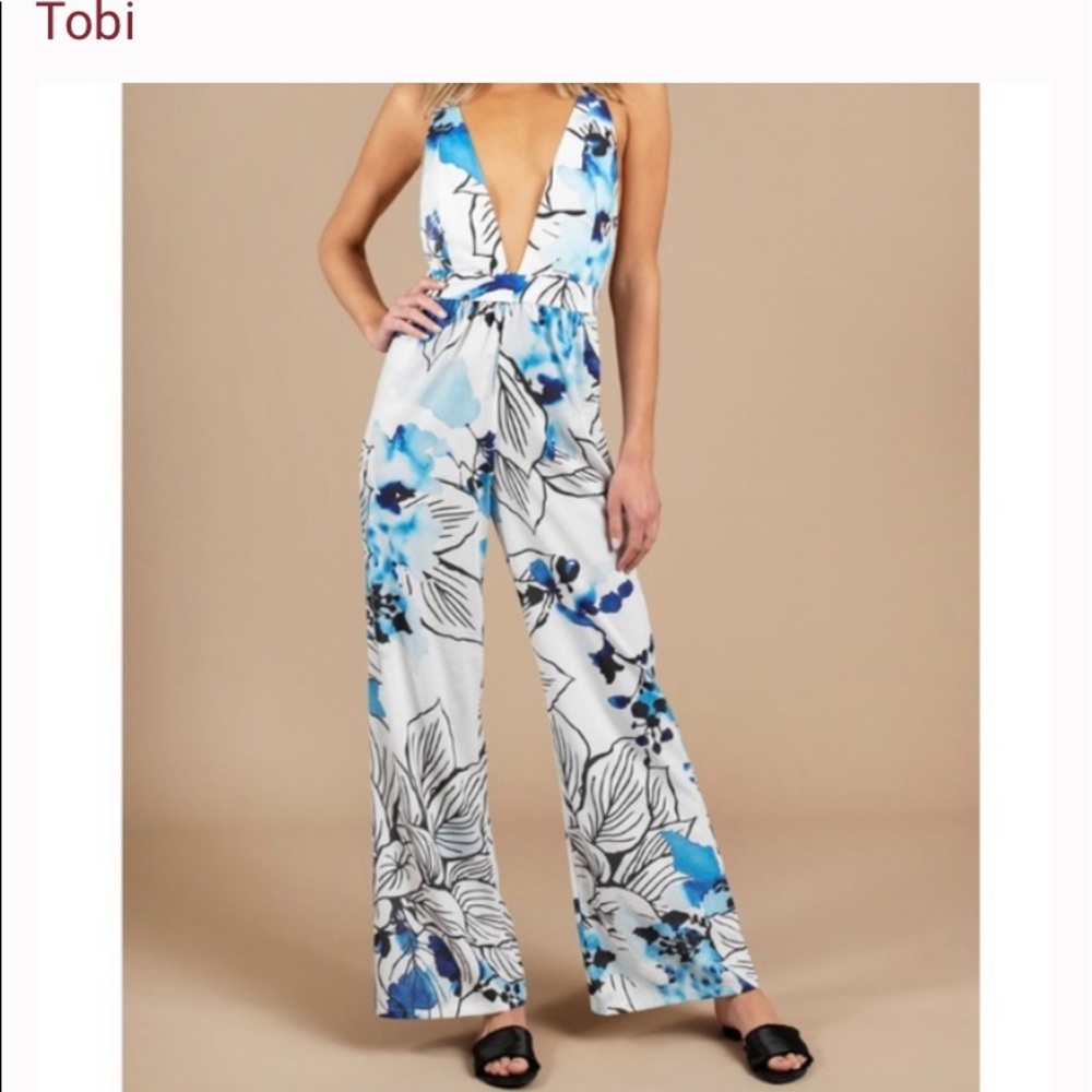 White and blue jumpsuit